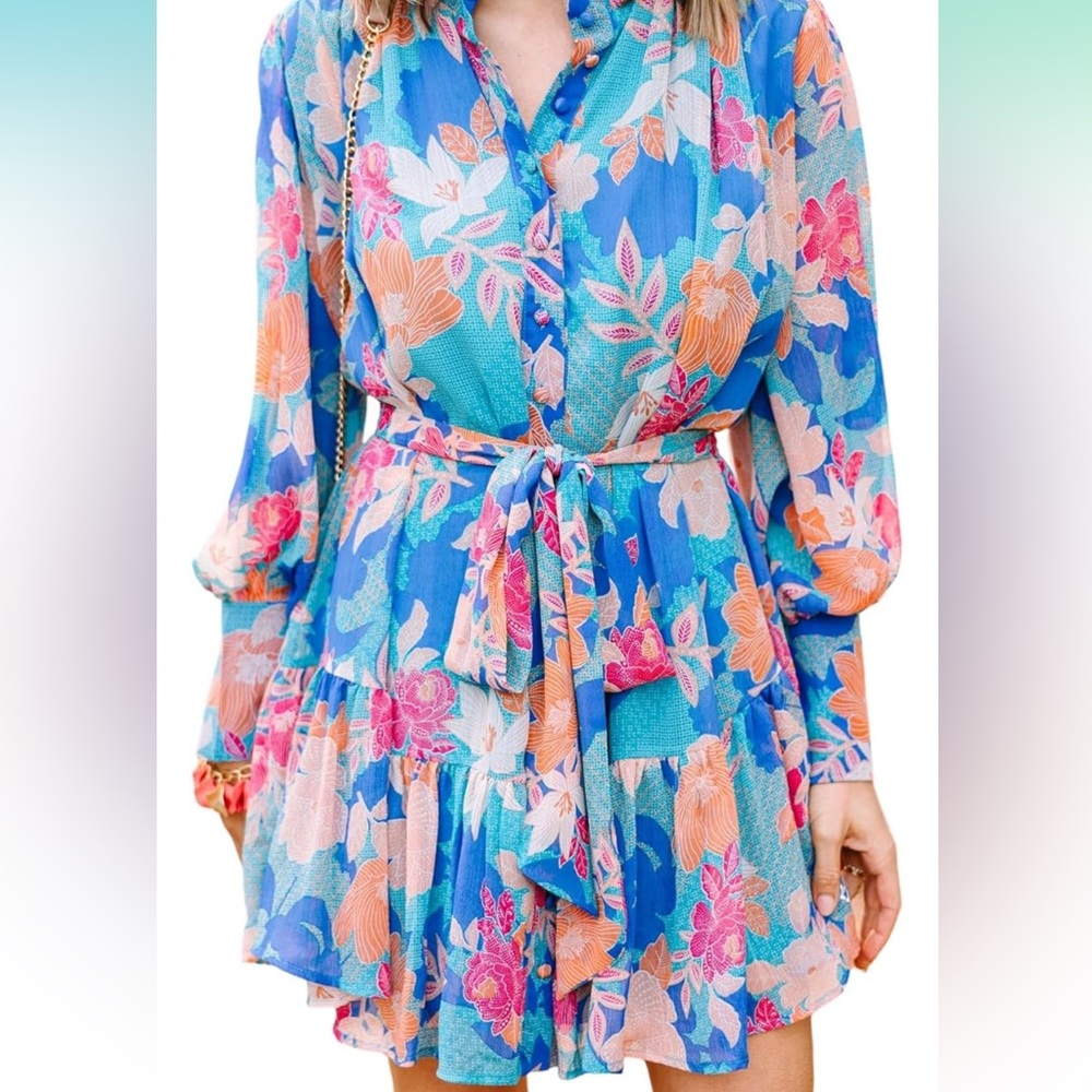 Floral Blue and Pink Dress